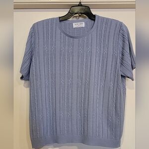 Alfred Dunner cable style knit, short sleeve, blue sweater